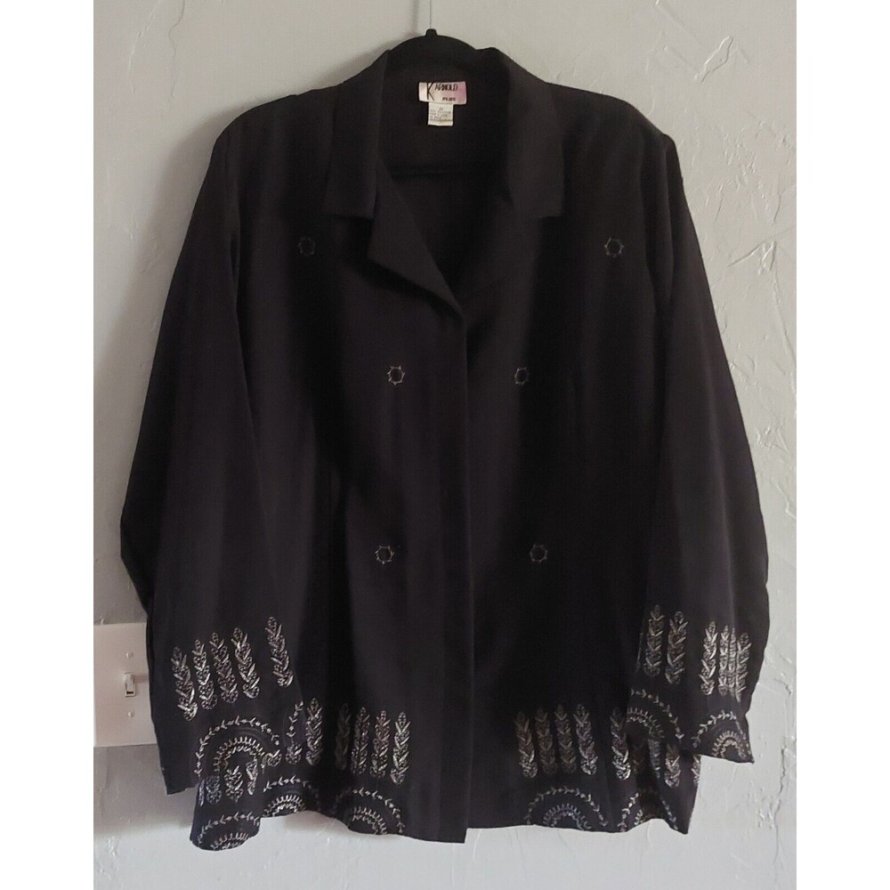K Arnold Tops Blouse Women's Button Down Size 3X, Embroidery, 25 Inch Of Armp To